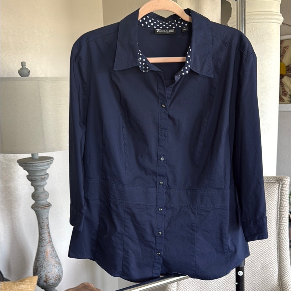 New York & Company Dark Blue Button Down Shirt